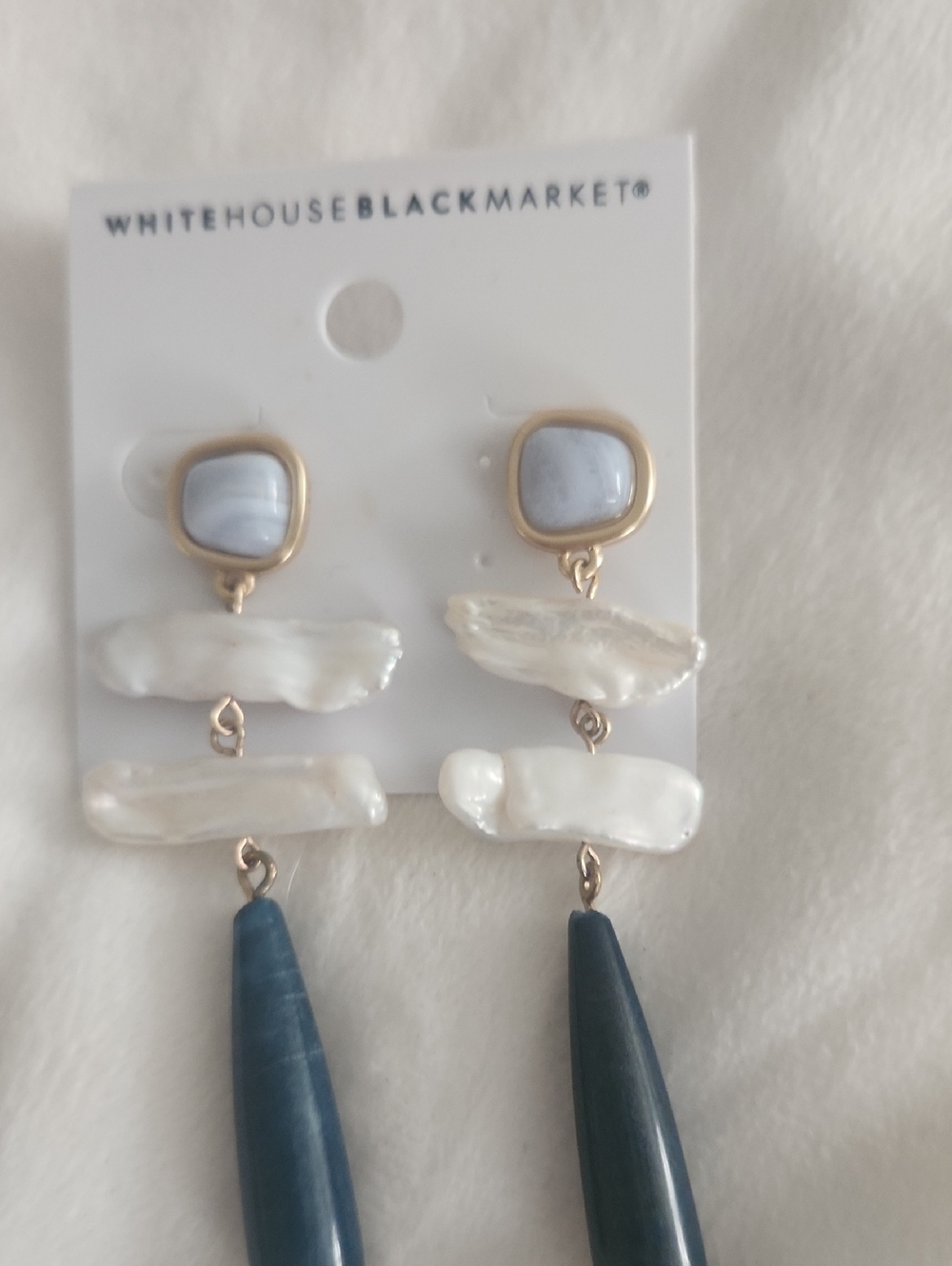 White House Black Market Blue, Pearl & Gold Drop Earrings
